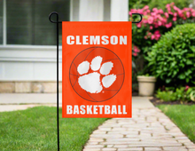Load image into Gallery viewer, 13x18 Clemson Garden Flag with Clemson Basketball Logo
