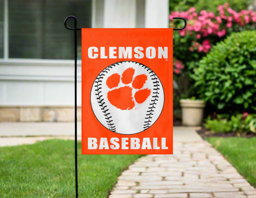 13x18 Clemson Garden Flag with Clemson Baseball Logo
