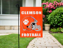 Load image into Gallery viewer, 13x18 Clemson Garden Flag with Clemson Football Helmet Logo
