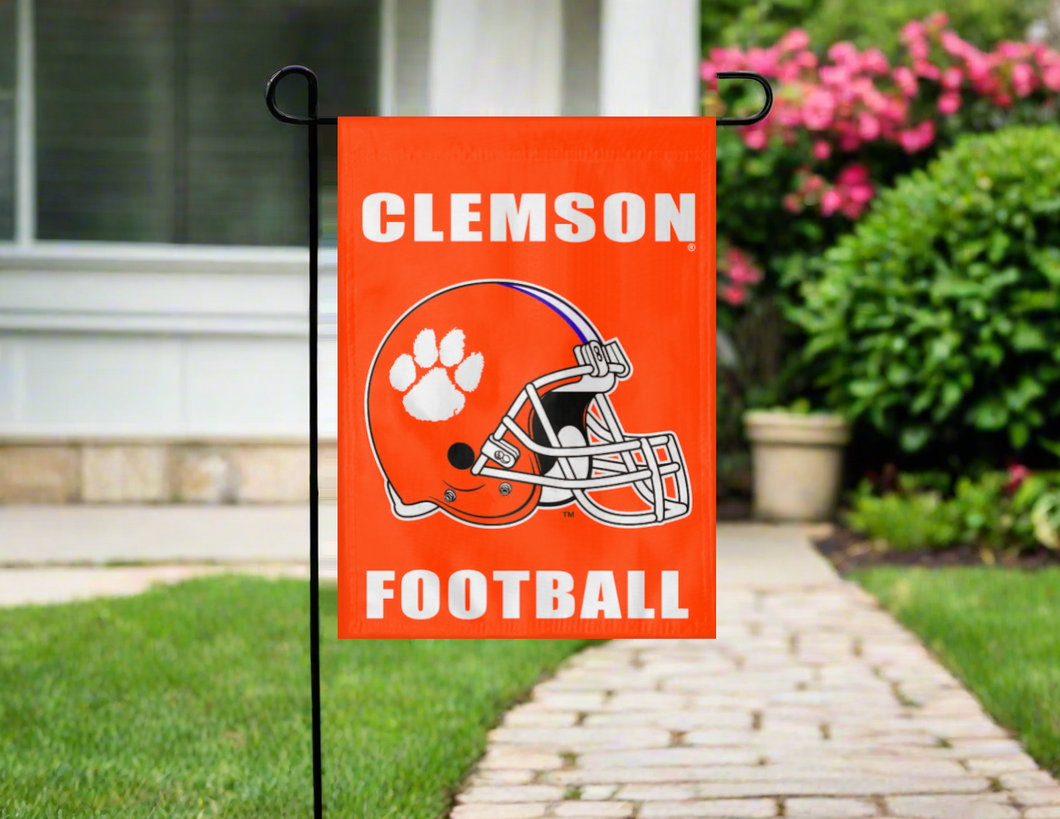 13x18 Clemson Garden Flag with Clemson Football Helmet Logo