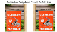 Load image into Gallery viewer, 13x18 Clemson Garden Flag with Clemson Football Helmet Logo
