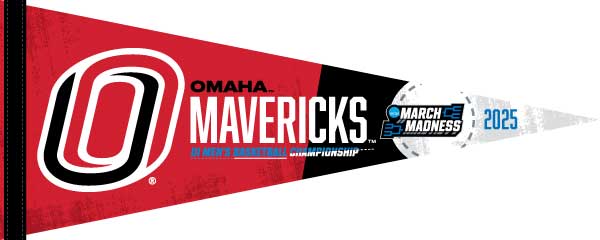 red and black March Madness 2025 UNO Men's Basketball Pennant for indoor home decor 