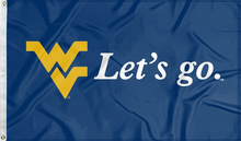 Load image into Gallery viewer, 3x5 West Virginia University Flag with Let&#39;s Go Logo
