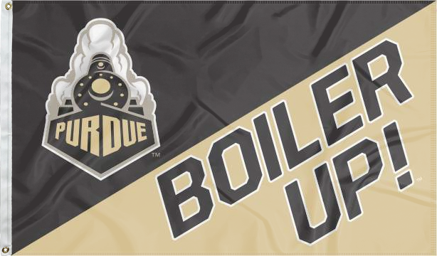 3x5 House Divided Flag Style Purdue Flag with Purdue Train and Boiler Up Logos