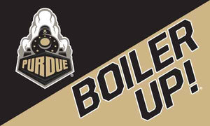 3x5 House Divided Flag Style Purdue Flag with Purdue Train and Boiler Up Logos