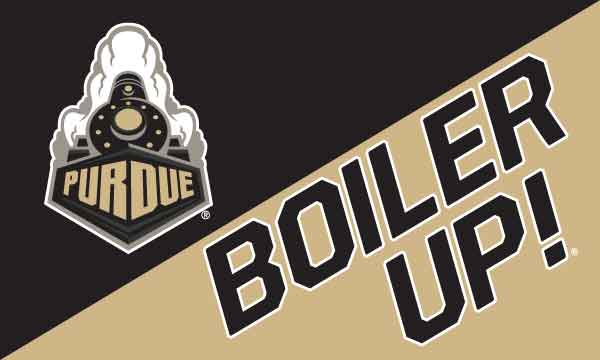 3x5 House Divided Flag Style Purdue Flag with Purdue Train and Boiler Up Logos
