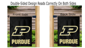 two sides of a purdue university garden flag reading correctly on mailbox flagpole