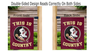 fsu garden flag with this is country logo displayed from both sides on a mailbox flagpole