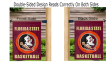 Load image into Gallery viewer, florida state basketball garden flag displayed from both sides on a mailbox flagpole
