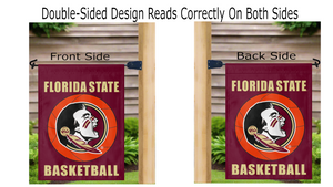 florida state basketball garden flag displayed from both sides on a mailbox flagpole