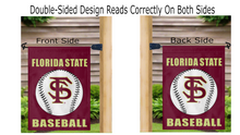Load image into Gallery viewer, fsu baseball garden flag displayed from both sides on a mailbox flagpole
