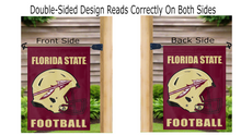 Load image into Gallery viewer, fsu football garden flag displayed from both sides on a mailbox flagpole
