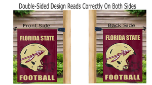 fsu football garden flag displayed from both sides on a mailbox flagpole