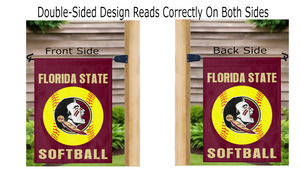 florida state fsu softball garden flag displayed on both sides from a mailbox flagpole