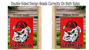 Double-sided flag with a bulldog logo and 'Georgia' text reading correctly on both sides.