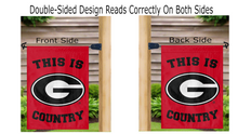 Load image into Gallery viewer, double sided georgia garden flag with this is country logo reading correctly from both sides
