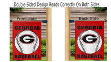 Load image into Gallery viewer, double sided garden flag with georgia softball logo reading correctly on both sides
