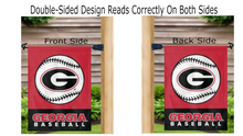 Load image into Gallery viewer, Georgia Baseball Garden Flag hanging on mailbox flagpole displayed from both sides
