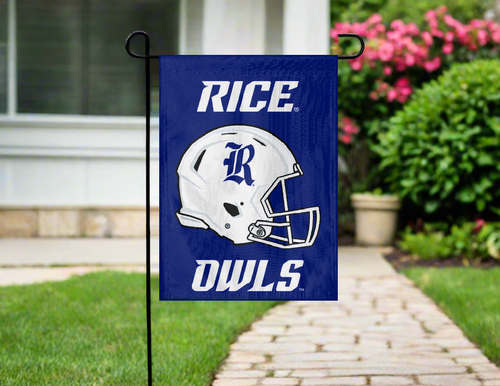 rice football garden flag hung outside the front yard