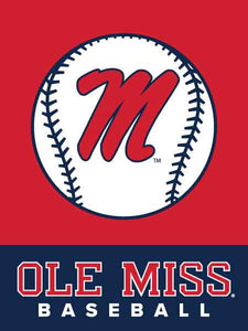 red and blue Ole Miss Baseball house Flag for sports décor