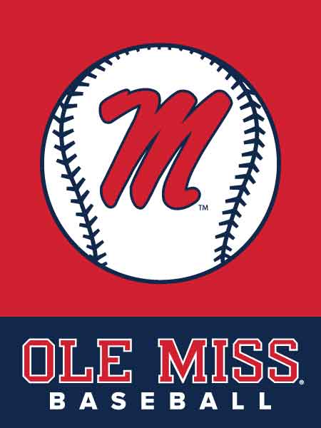 red and blue Ole Miss Baseball house Flag for sports décor