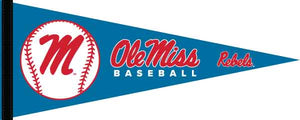light blue 12x30 in. Ole Miss Baseball Pennant for sports décor