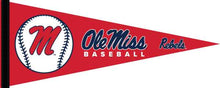 Load image into Gallery viewer, red 12x30 in. Ole Miss Baseball Pennant for sports décor
