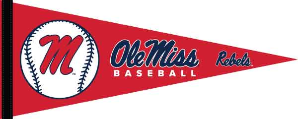red 12x30 in. Ole Miss Baseball Pennant for sports décor