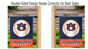 Auburn Baseball Garden Flag hanging on mailbox flagpole displayed from both sides