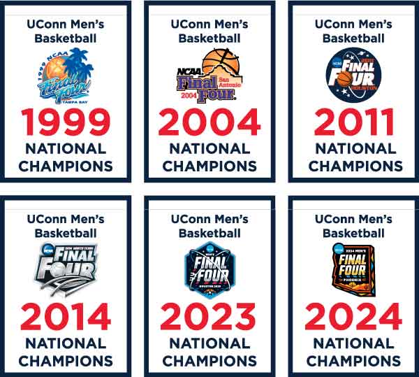 white UCONN National Champions Basketball 6 Pack Garden Flags