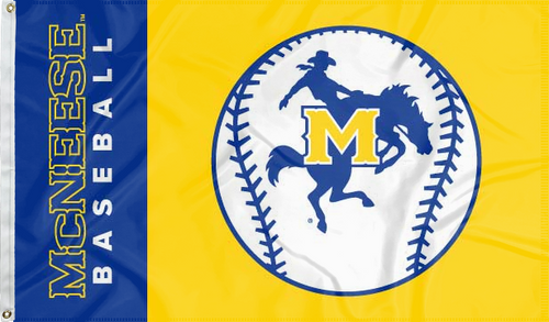 Gold and Blue 3x5 McNeese Baseball Flag with two metal grommets for sports décor