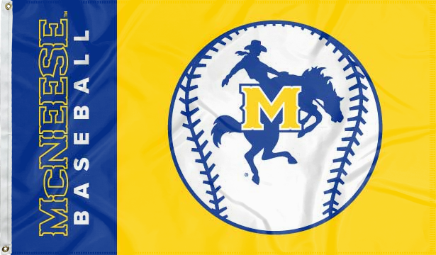 Gold and Blue 3x5 McNeese Baseball Flag with two metal grommets for sports décor