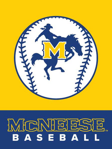 gold and blue McNeese Baseball House Flag for sports décor