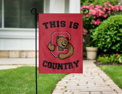 cornell country garden hung outsde from garden flag stand