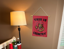 Load image into Gallery viewer, red Cornell University This Is Big Red Country Garden Flag hung from banner pole inside the living room
