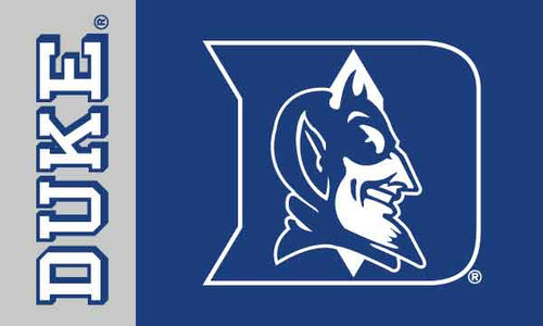 Blue and Gray 2 Panel Duke University 3x5 Flag with Duke Logo and Blue Devils Logo