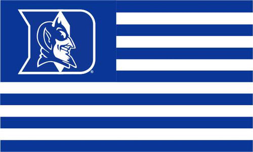 Duke University 3x5 Flag with Duke University Blue Devils Logo and Blue and White Stripes