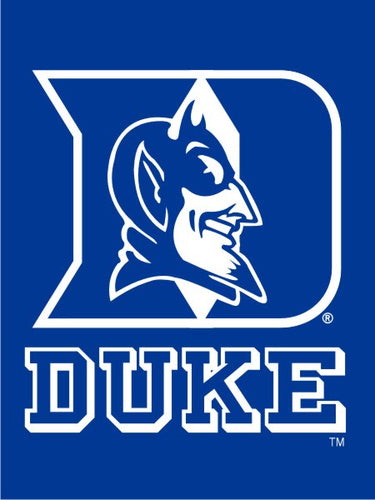 Blue Duke University House Flag with Duke Logo and Blue Devils Logo