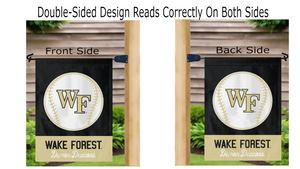 Wake Forest Baseball Garden Flag hanging on mailbox flagpole