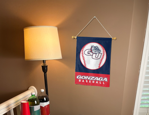 Gonzaga baseball garden flag hanging on banner pole inside for sports décor