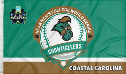 teal and gold Coastal Carolina College World Series 2025 Baseball Flag
