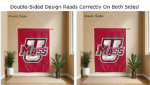 Load image into Gallery viewer, 3D umass logo reading correctly on both sides of red double sided house flag
