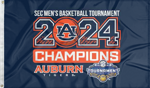 blue 3x5 foot wide Auburn University SEC Men's Basketball Tournament Champions Flag 2024 with two metal grommets