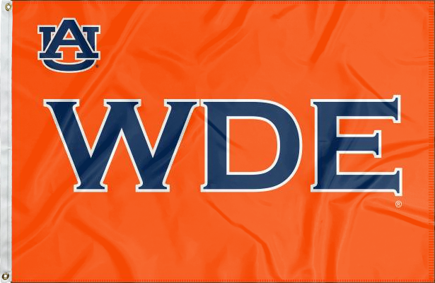 Orange 3x5 foot wide Auburn University Flag with War Damn Eagle WDE Logo and Two Metal Grommets