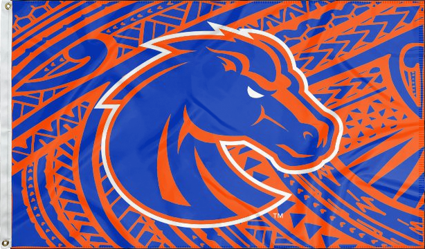 3x5 foot wide Boise State University with Samoan pattern background and two metal grommets