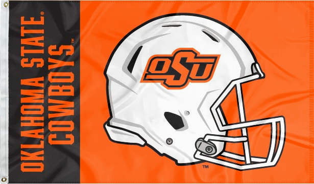 Black and Orange three by five foot wide Oklahoma State University Football Flag with two metal grommets