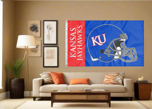 3x5 University of Kansas Football Flag with two metal grommets for indoor home decor