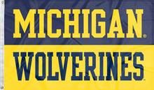 Load image into Gallery viewer, 3x5 foot wide University of Michigan Flag with Michigan Wolverines Logo and two metal grommets
