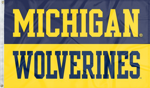 3x5 foot wide University of Michigan Flag with Michigan Wolverines Logo and two metal grommets