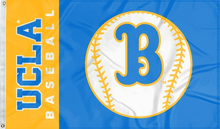 Load image into Gallery viewer, Blue and Gold 3x5 UCLA Baseball Flag with two metal grommets for sports décor
